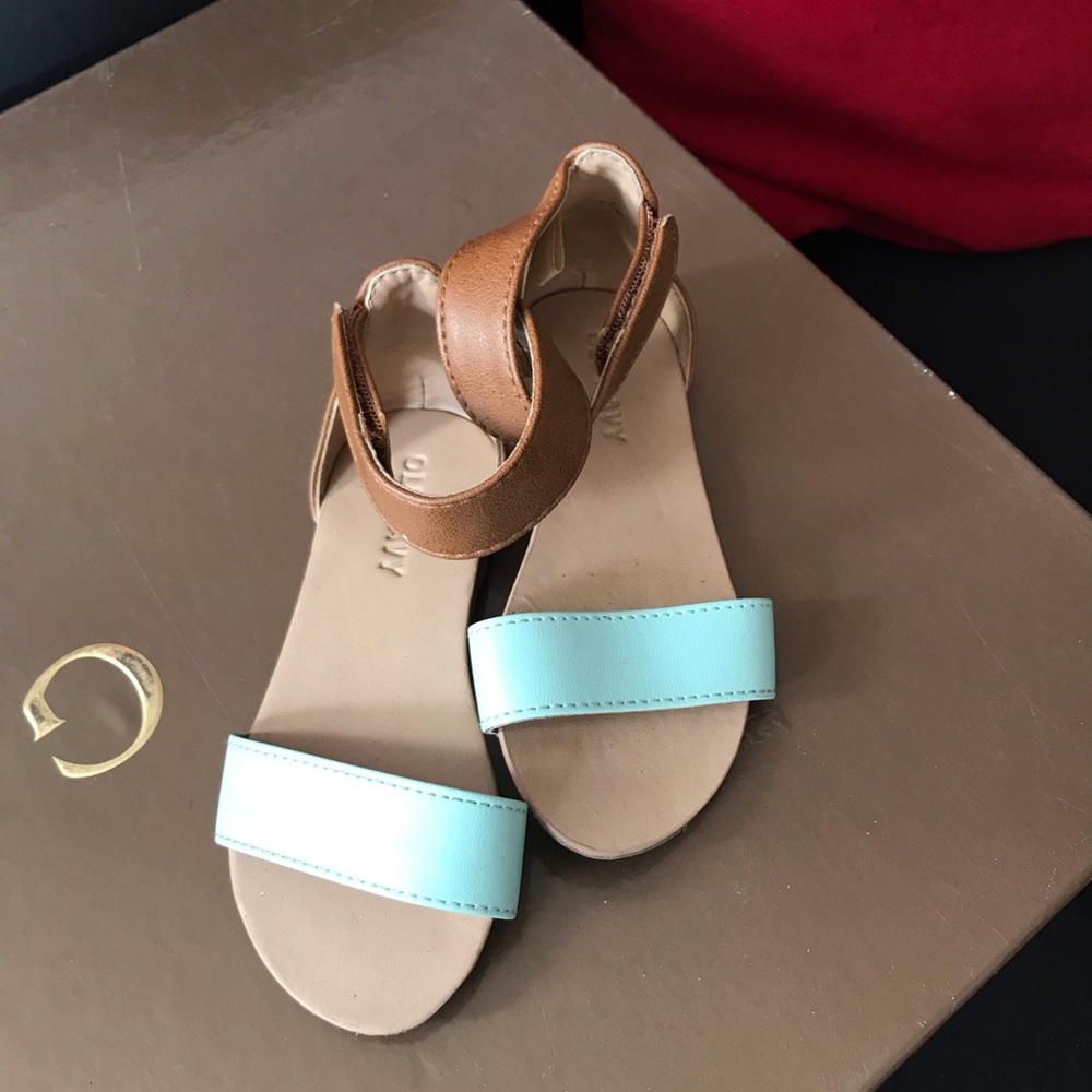 Tan and light blue size 6 sandals